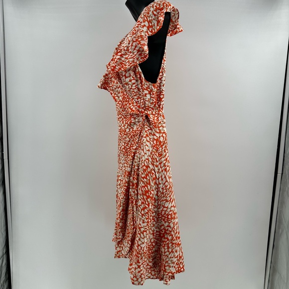 Free People French Quarter Animal Print Ruffle Wrap Boho Mini Dress Orange Tan M - Picture 8 of 11